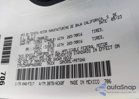 2023 Toyota Tacoma Trd Off Road из США, поврежденный, VIN 3TMCZ5AN8PM602002